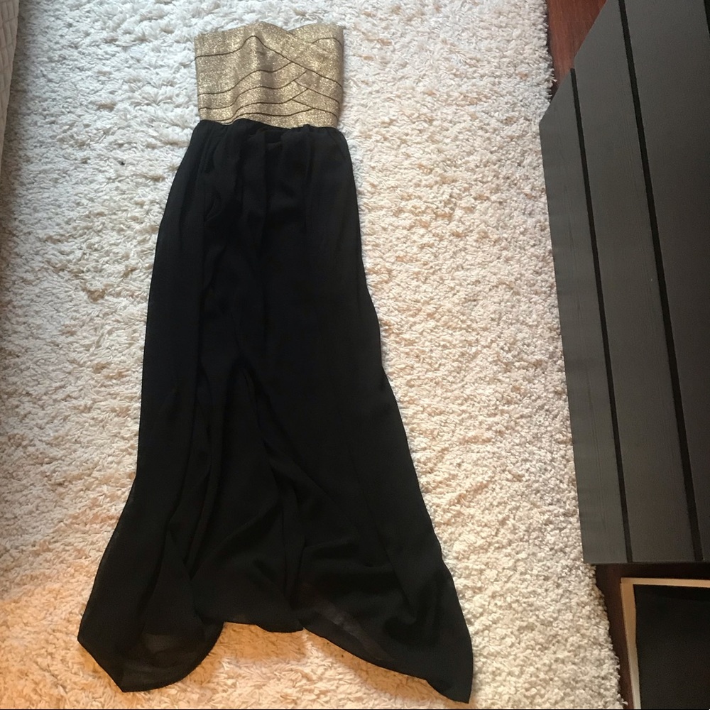 Arden B XS strapless maxi dress gold and black